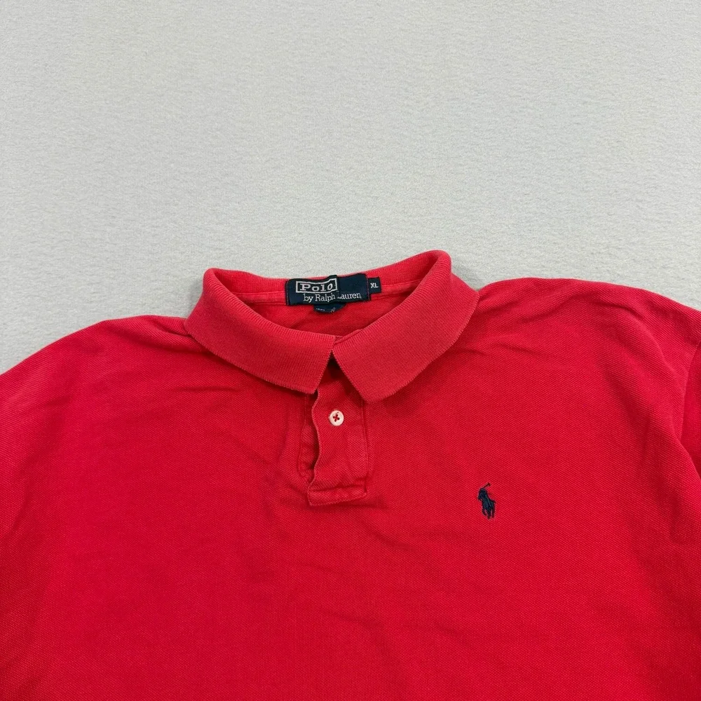 Vintage Polo Ralph Lauren Shirt Men XL Red Solid Short Sleeve Made in USA Cotton